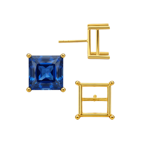 Square Four Prong Basket Earrings with Push Post (Metal Mold)