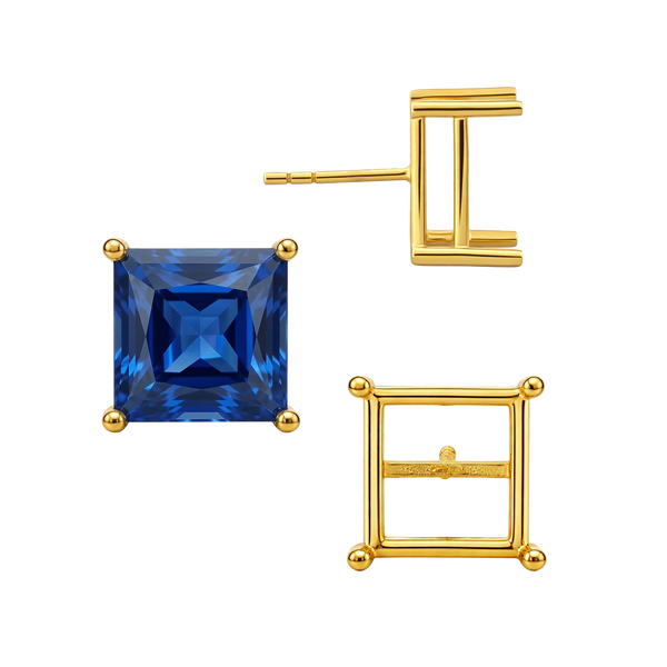 Square Four Prong Basket Earrings with Push Post (Metal Mold)