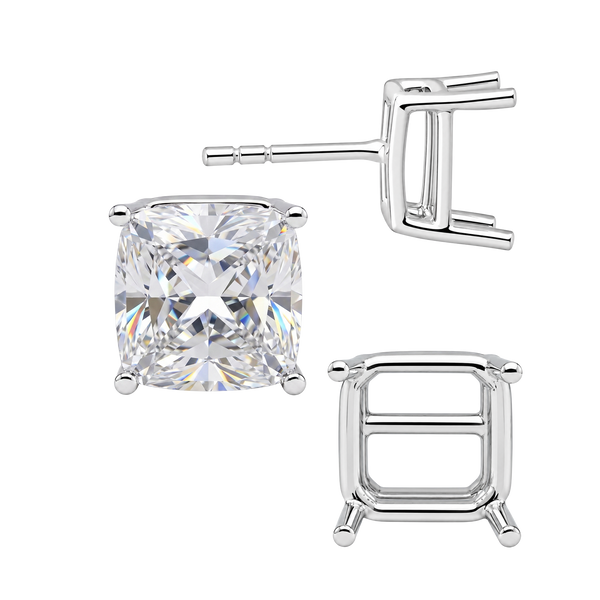 Square Four Prong Basket Earrings with Push Post