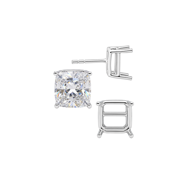 Square Four Prong Basket Earrings with Push Post
