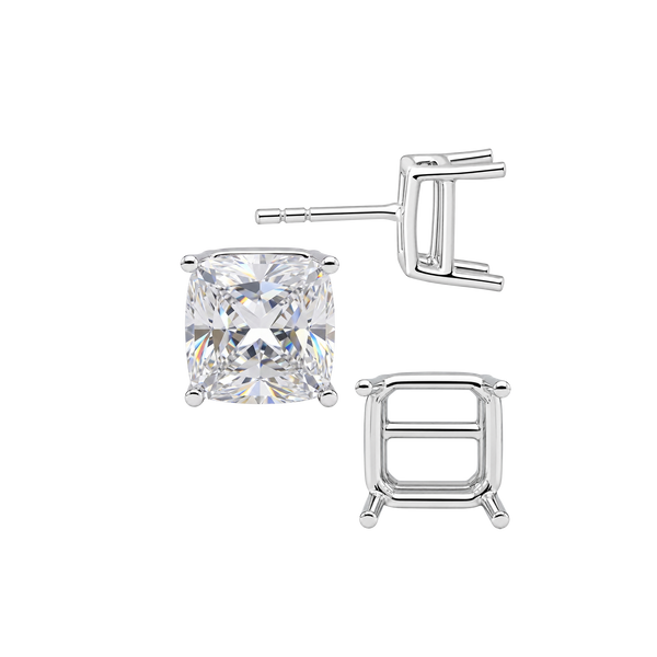 Square Four Prong Basket Earrings with Push Post