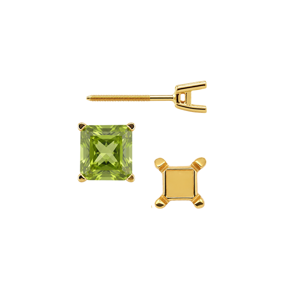 Square Four Prong Earrings with Flat Side Wire with Screw Post
