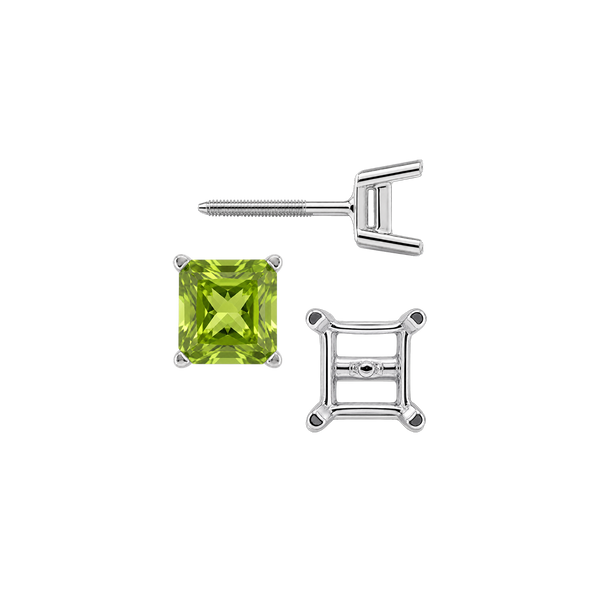 Square Four Prong Earrings with Flat Side Wire with Screw Post