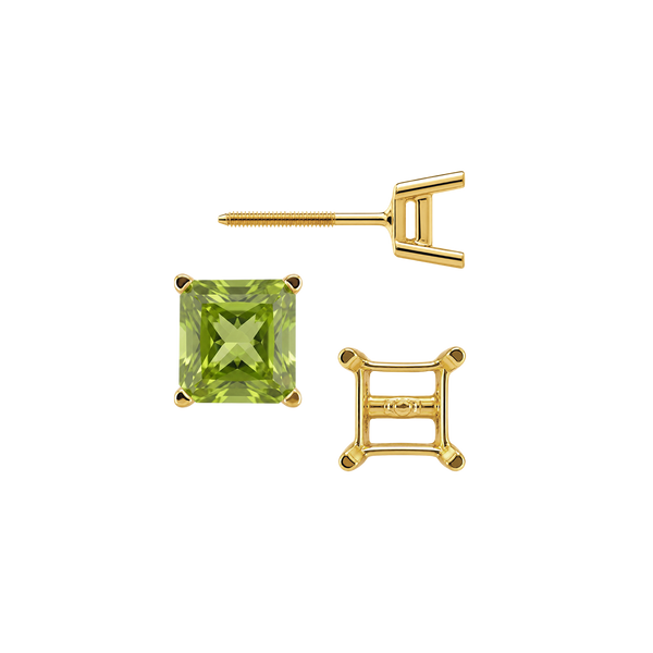 Square Four Prong Earrings with Flat Side Wire with Screw Post