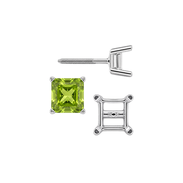 Square Four Prong Earrings with Flat Side Wire with Screw Post