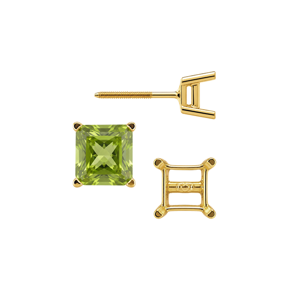 Square Four Prong Earrings with Flat Side Wire with Screw Post