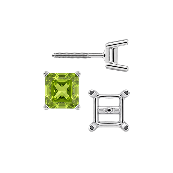 Square Four Prong Earrings with Flat Side Wire with Screw Post