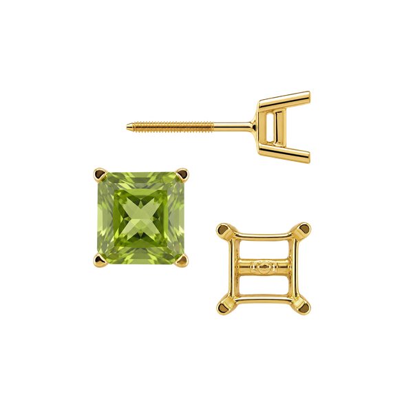 Square Four Prong Earrings with Flat Side Wire with Screw Post