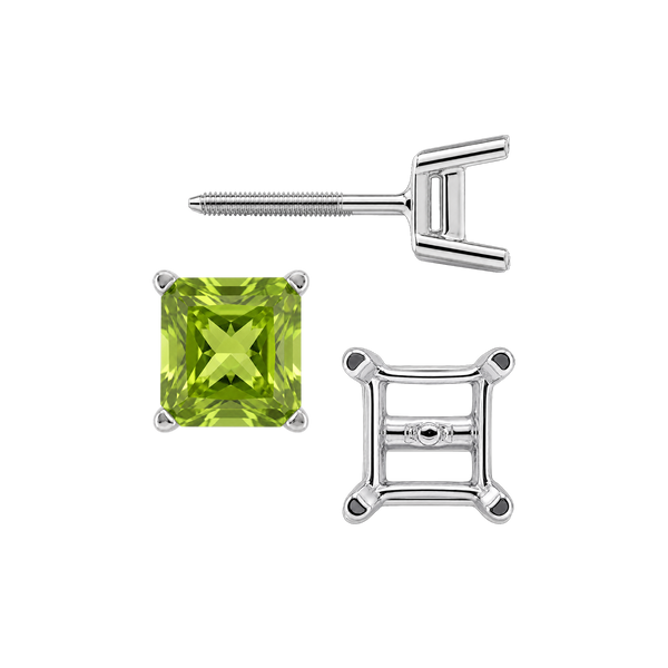 Square Four Prong Earrings with Flat Side Wire with Screw Post