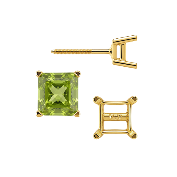 Square Four Prong Earrings with Flat Side Wire with Screw Post
