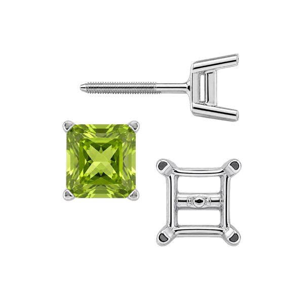 Square Four Prong Earrings with Flat Side Wire with Screw Post
