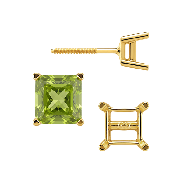 Square Four Prong Earrings with Flat Side Wire with Screw Post