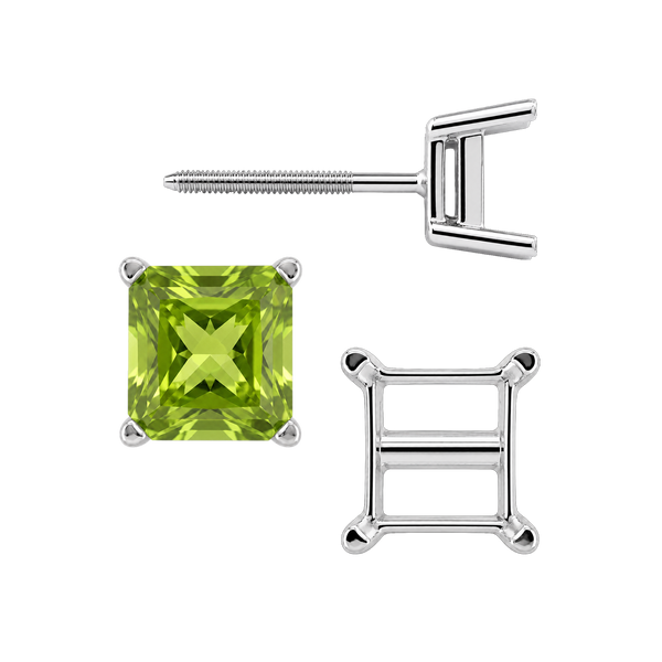 Square Four Prong Earrings with Flat Side Wire with Screw Post