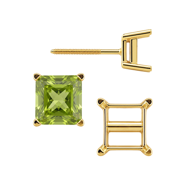 Square Four Prong Earrings with Flat Side Wire with Screw Post