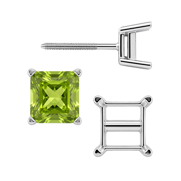 Square Four Prong Earrings with Flat Side Wire with Screw Post
