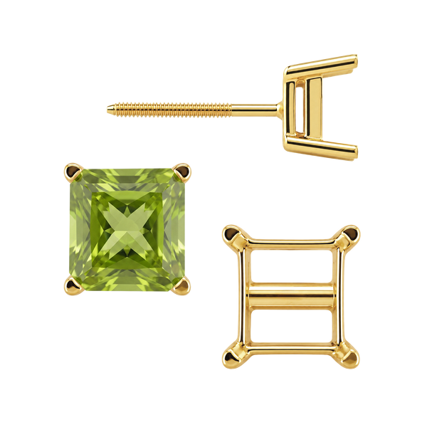 Square Four Prong Earrings with Flat Side Wire with Screw Post