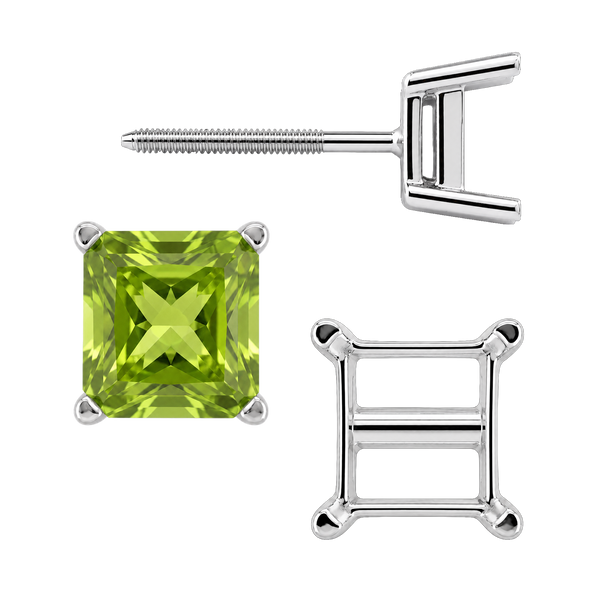 Square Four Prong Earrings with Flat Side Wire with Screw Post
