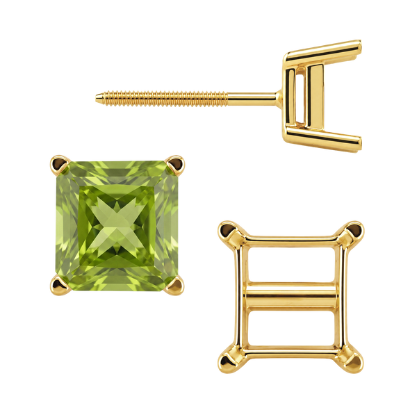 Square Four Prong Earrings with Flat Side Wire with Screw Post