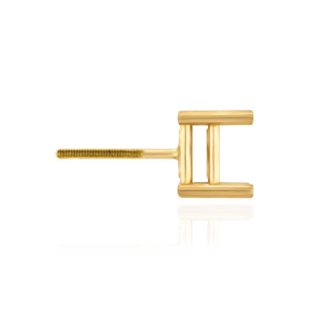 14K Gold Square Four Prong Basket Earrings with Screwback