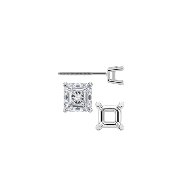 Square Four Prong Basket Earrings with Screw Post