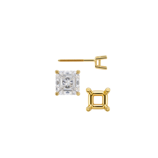 Square Four Prong Basket Earrings with Screw Post