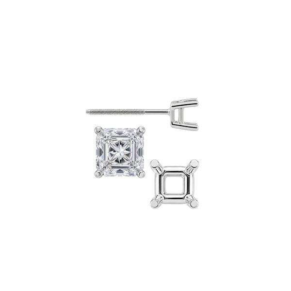 Square Four Prong Basket Earrings with Screw Post