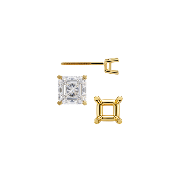 Square Four Prong Basket Earrings with Screw Post