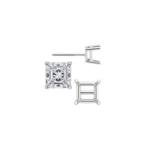 Square Four Prong Basket Earrings with Screw Post