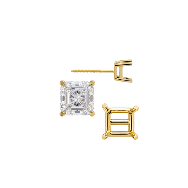 Square Four Prong Basket Earrings with Screw Post