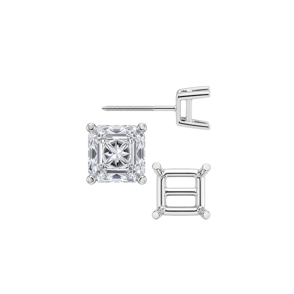 Square Four Prong Basket Earrings with Screw Post