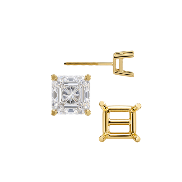 Square Four Prong Basket Earrings with Screw Post
