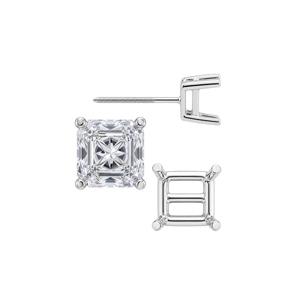 Square Four Prong Basket Earrings with Screw Post