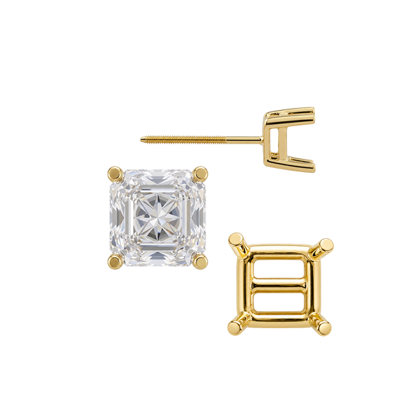 Square Four Prong Basket Earrings with Screw Post