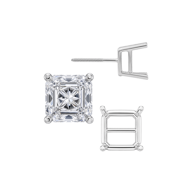 Square Four Prong Basket Earrings with Screw Post