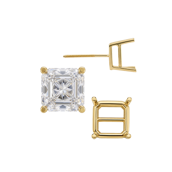 Square Four Prong Basket Earrings with Screw Post
