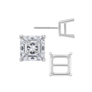 Square Four Prong Basket Earrings with Screw Post