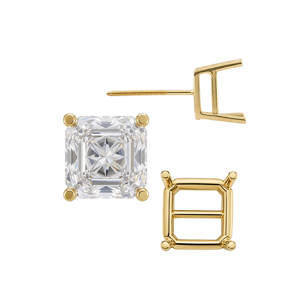 Square Four Prong Basket Earrings with Screw Post