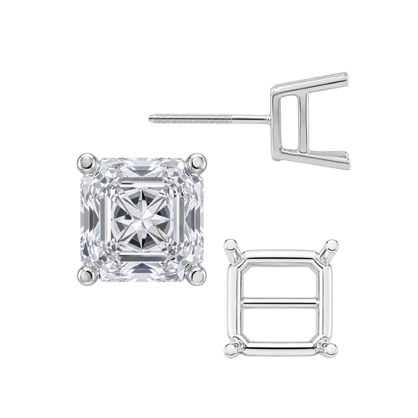 Square Four Prong Basket Earrings with Screw Post