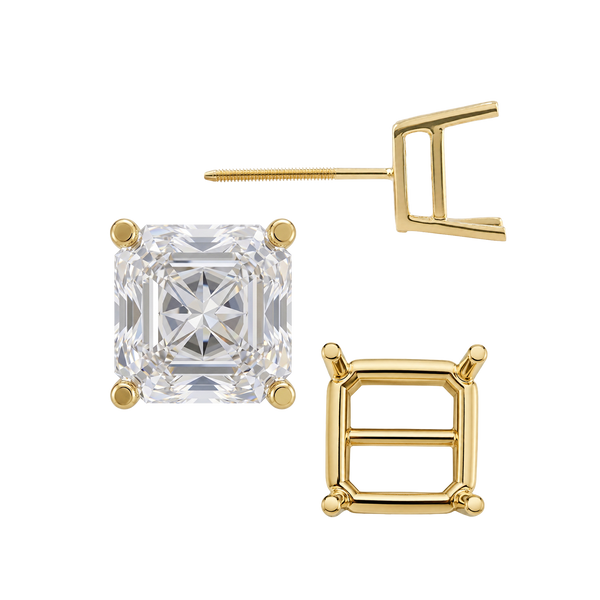 Square Four Prong Basket Earrings with Screw Post
