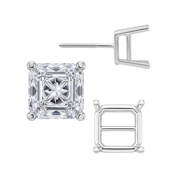 Square Four Prong Basket Earrings with Screw Post
