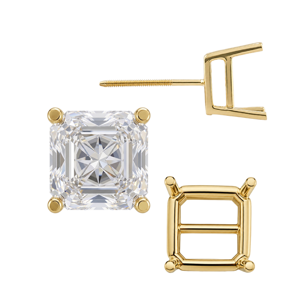 Square Four Prong Basket Earrings with Screw Post