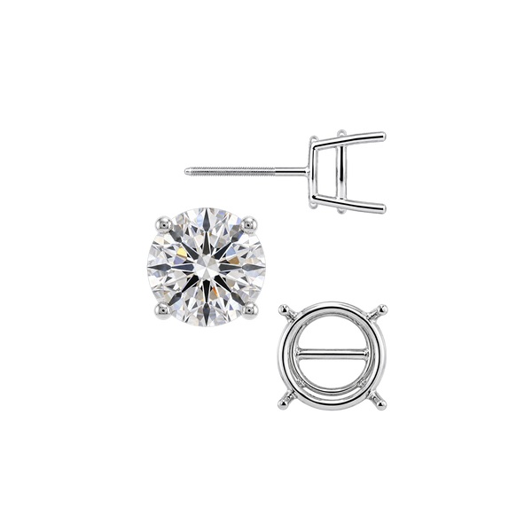 Round Four Prong Standard Weight Basket Earrings with Screw Post