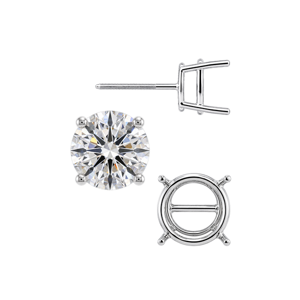 Round Four Prong Standard Weight Basket Earrings with Screw Post
