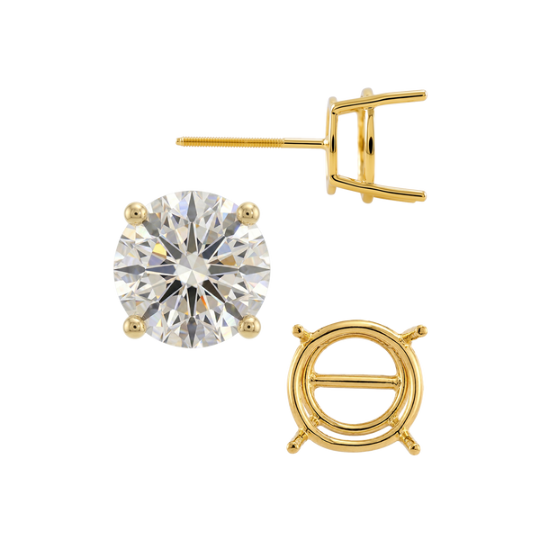 Round Four Prong Standard Weight Basket Earrings with Screw Post
