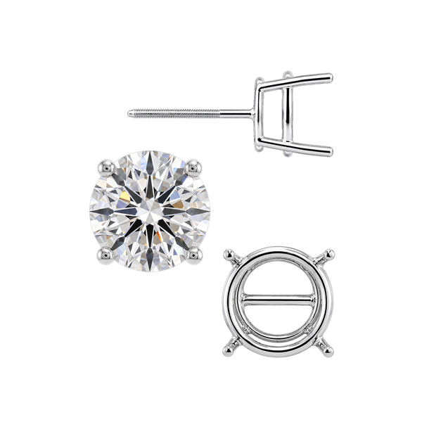 Round Four Prong Standard Weight Basket Earrings with Screw Post