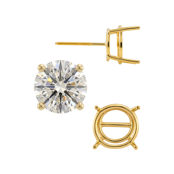 Round Four Prong Standard Weight Basket Earrings with Screw Post