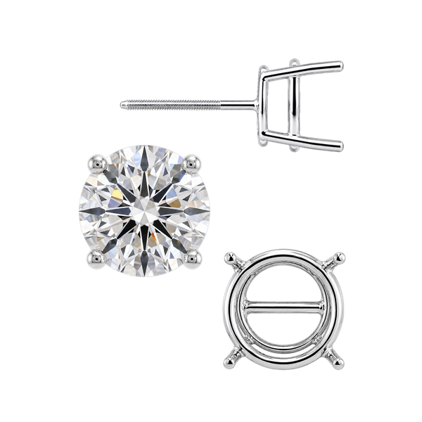 Round Four Prong Standard Weight Basket Earrings with Screw Post