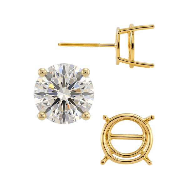 Round Four Prong Standard Weight Basket Earrings with Screw Post
