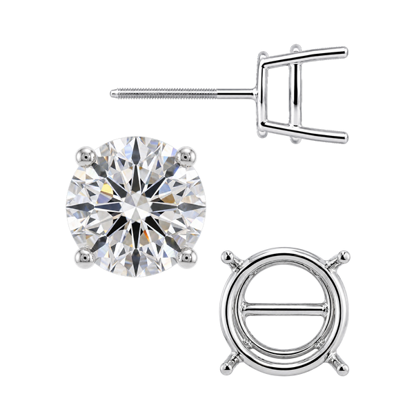 Round Four Prong Standard Weight Basket Earrings with Screw Post