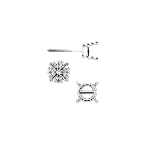 Round Four Prong Standard Weight Basket Earrings with Screw Post